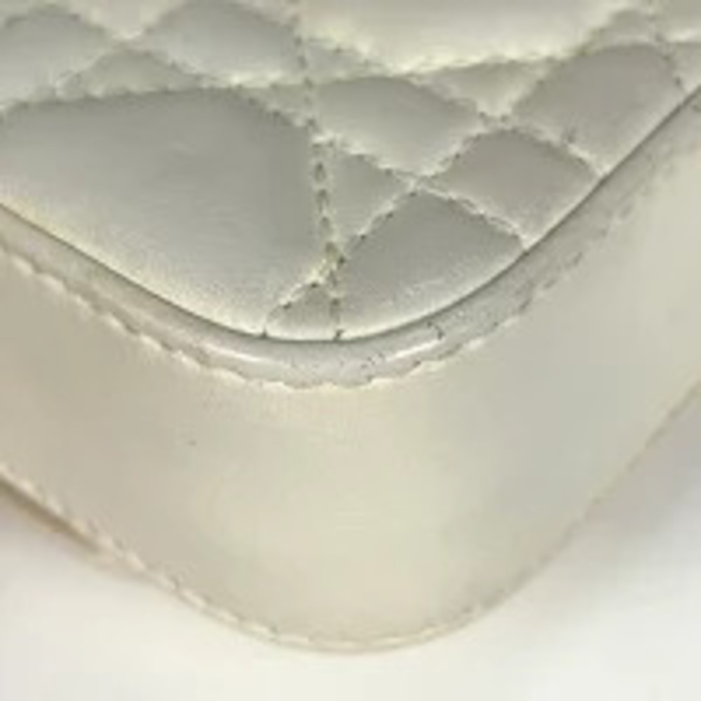 Christian Dior Cannage Chain Shoulder Bag Clutch Leather White - Picture 3 of 7